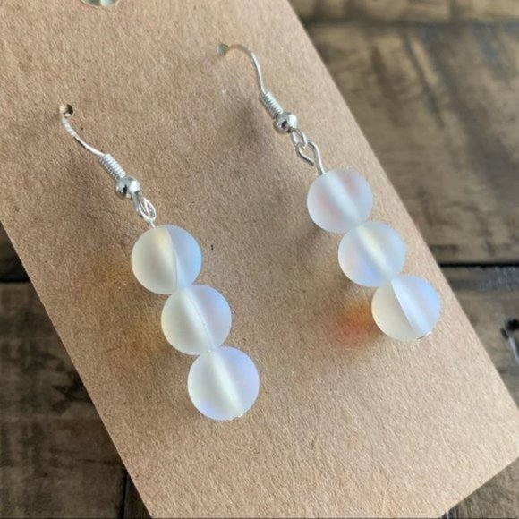 8mm Mystic White Mermaid Earrings - Picture 2 of 3